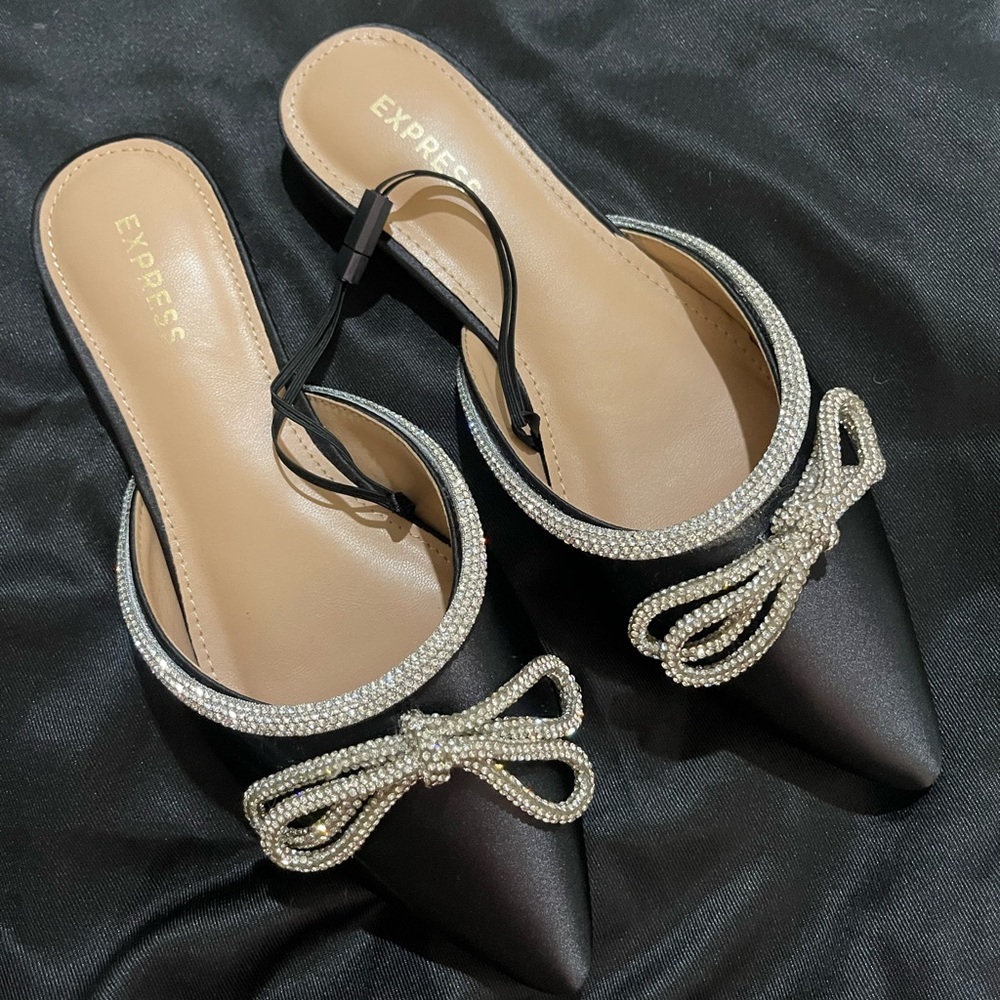 Express Rhinestone Embellished Bow Flats